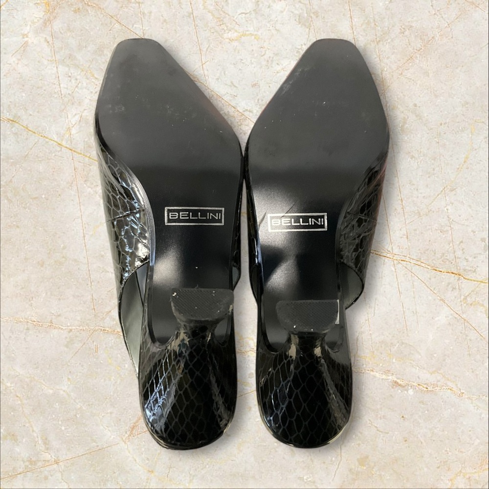 Bellini Black Patent Croc Heel SZ 11 Women Leather Ankle Strap Coquette Dinner - Picture 7 of 11